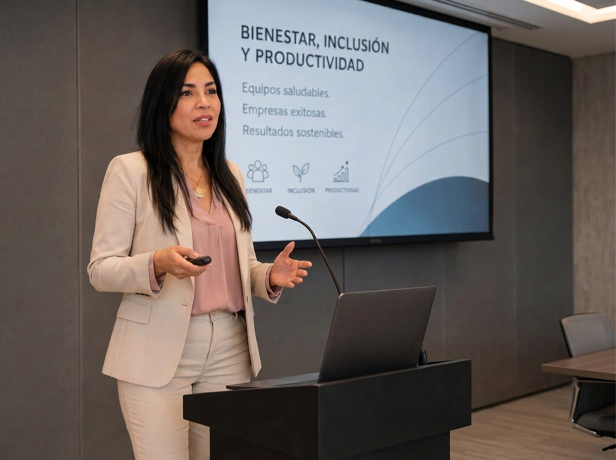Mara John impartiendo una sesión de liderazgo inclusivo