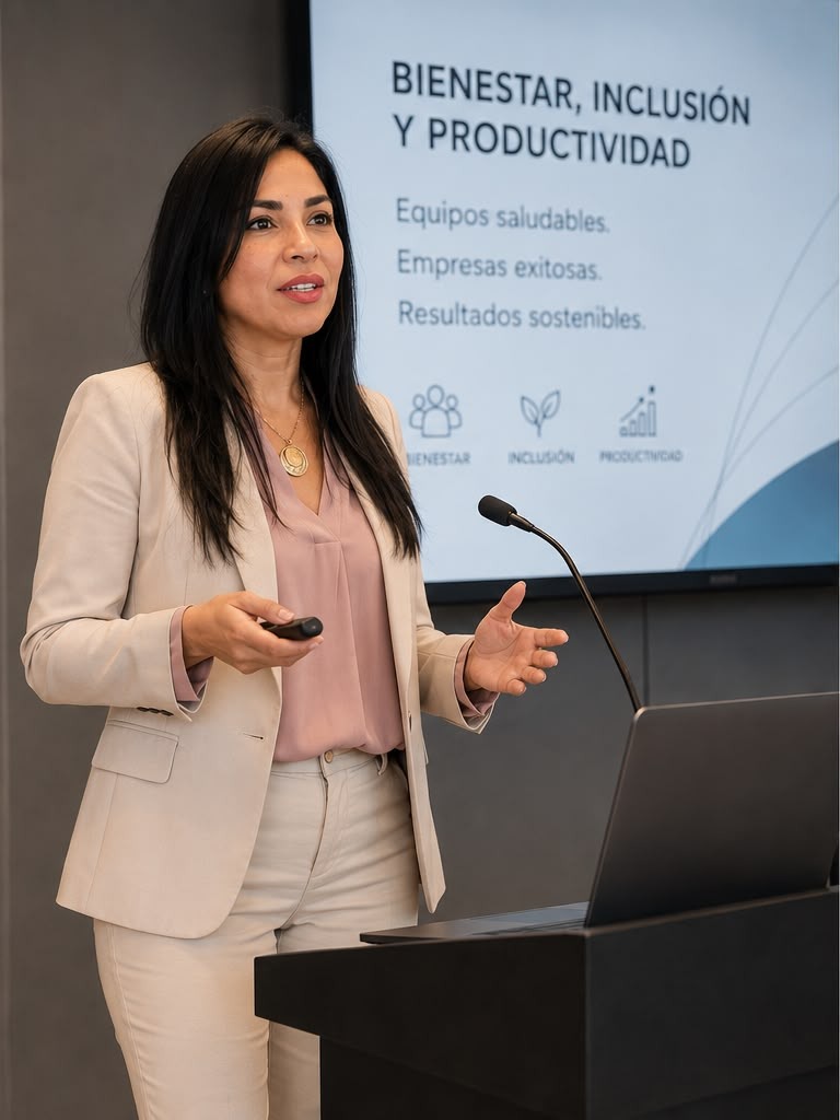 Mara John impartiendo una sesión de liderazgo inclusivo